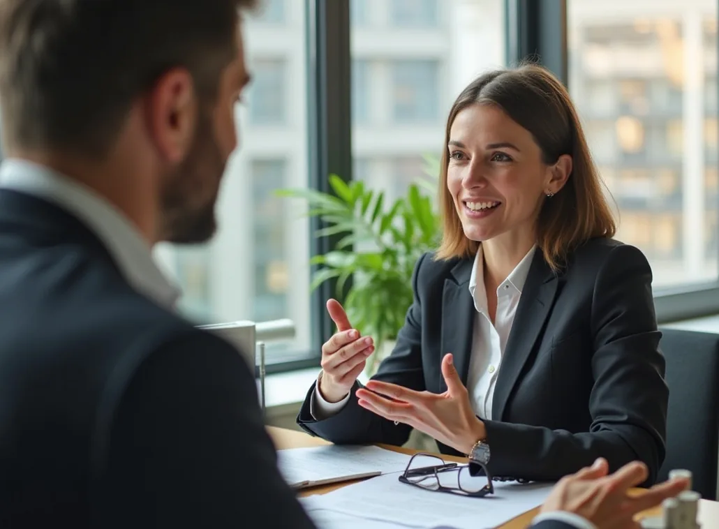 Leadership coach discussing soft skills with manager